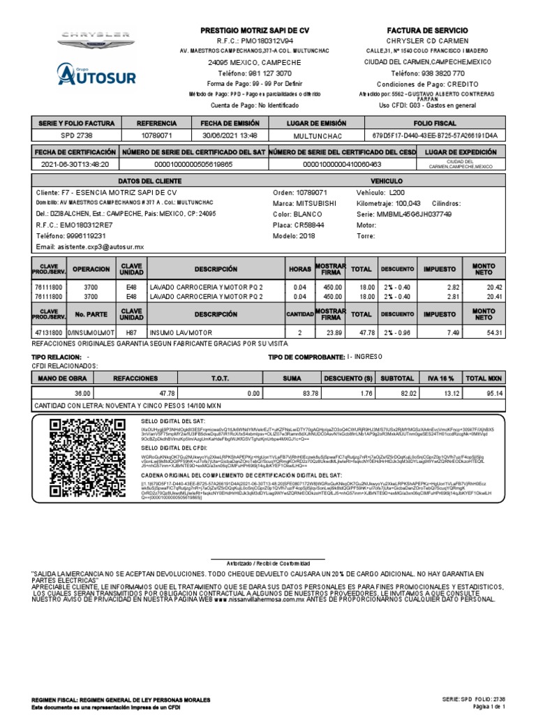 Factura de Servicio Automotriz 2738 | PDF | Science | Ciencia y Tecnología