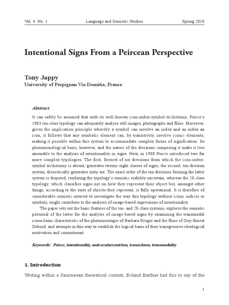 Peircean Semiotics and Intentional Signs | PDF | Charles Sanders Peirce ...