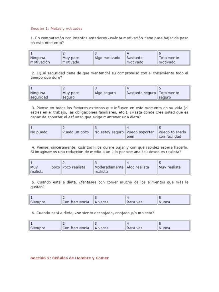 Evaluación de Motivación y Metas Alimentarias | PDF | Motivación ...