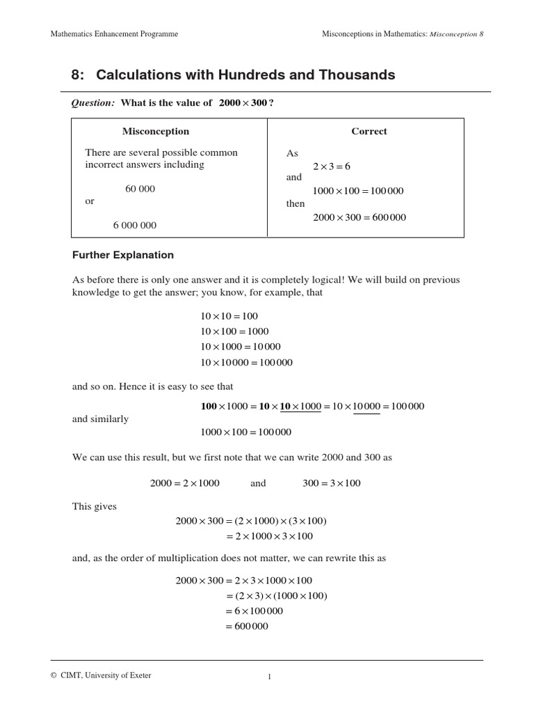 8: Calculations With Hundreds and Thousands: Question: What Is The ...