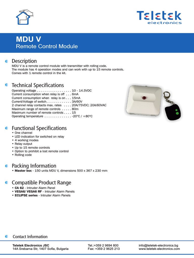 MDU V Remote Control Module Overview | PDF