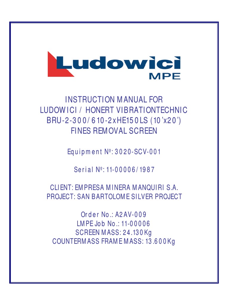 Ludowici BRU Screen Operation Manual | PDF | Screw | Bearing (Mechanical)