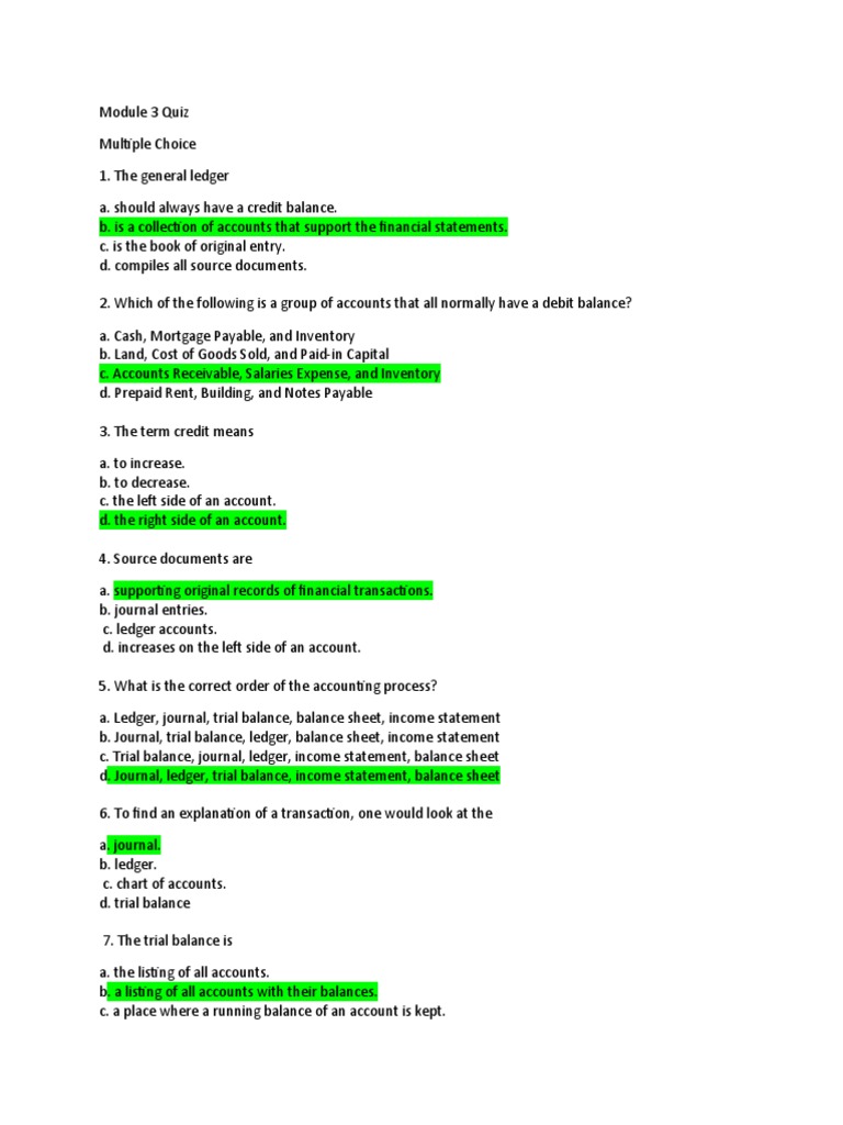 Module 3 Accounting Quiz Questions | PDF | Debits And Credits | Expense