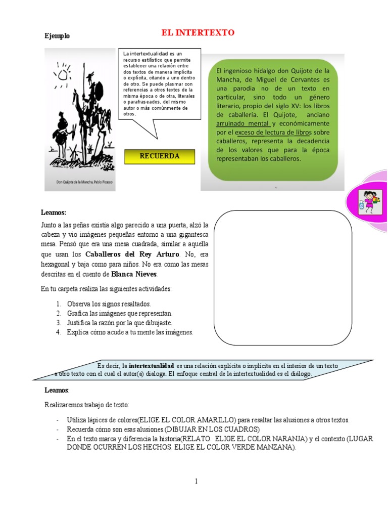 Intertextualidad en la Lectura y Actividades | PDF | Intertextualidad ...