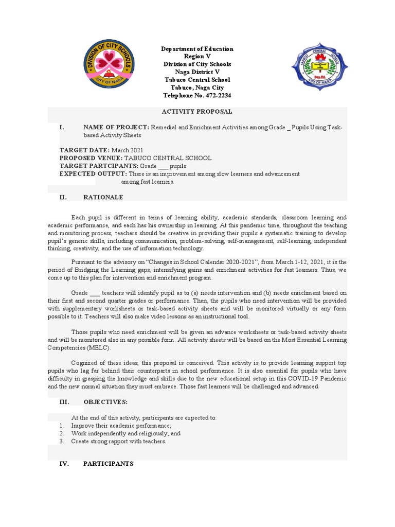 Activity Proposal for Remedial Support | PDF | Applied Psychology ...
