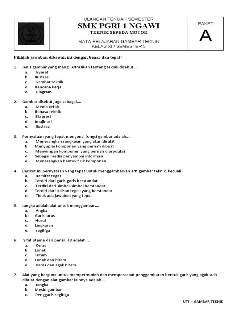 Soal Gambar Teknik Pilihan Ganda | PDF