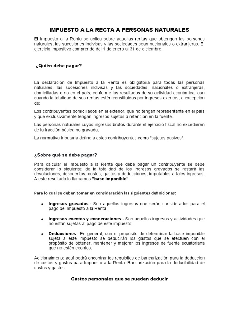 Guía del Impuesto a la Renta para Personas Naturales | PDF | Impuesto ...
