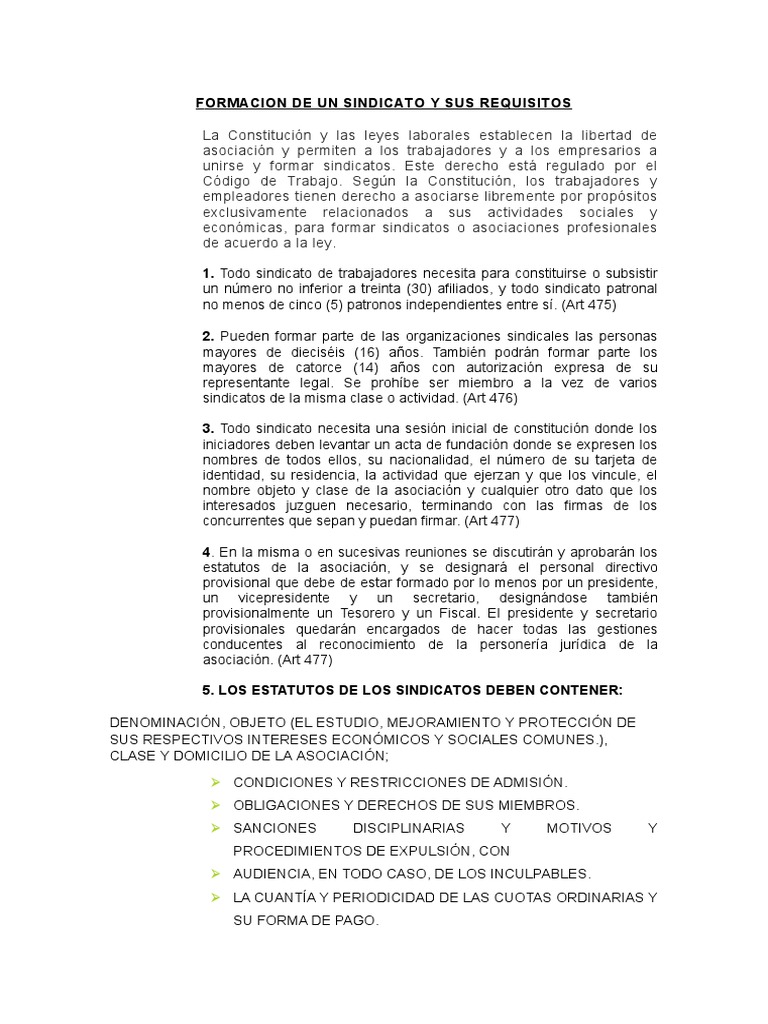 Requisitos para Formar un Sindicato | PDF | Sindicato | Regulación