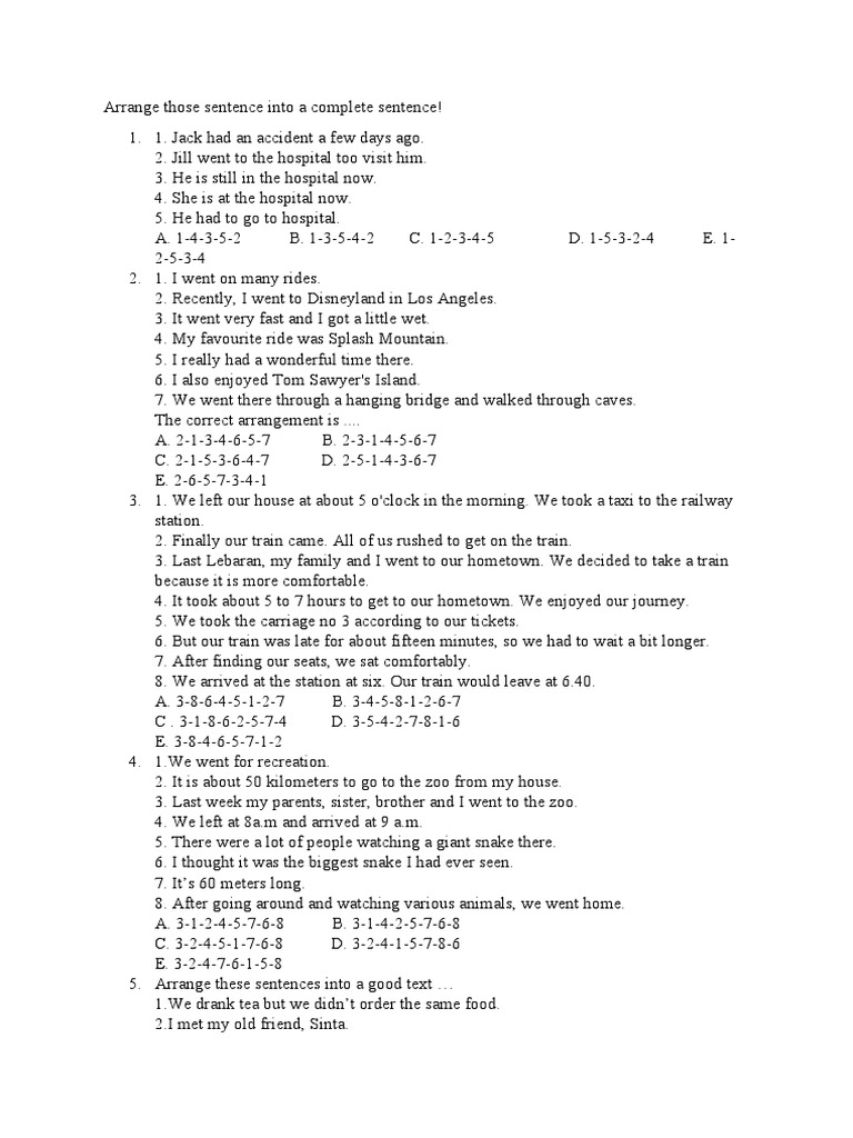 Arrange Those Sentence Into A Complete Sentence PDF