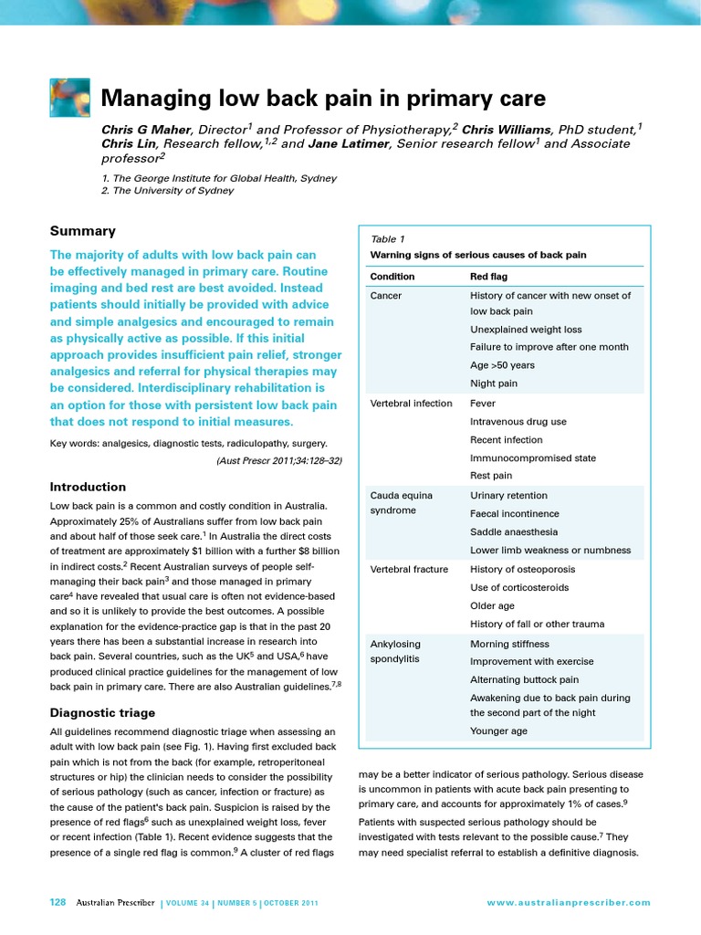 Manage Low Back Pain in Primary Care | PDF | Back Pain | Low Back Pain