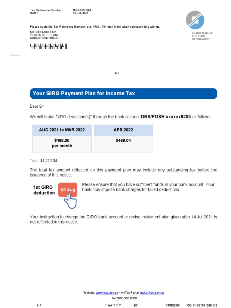 Your GIRO Payment Plan For Tax DBS/POSB xxxxxx9205 PDF