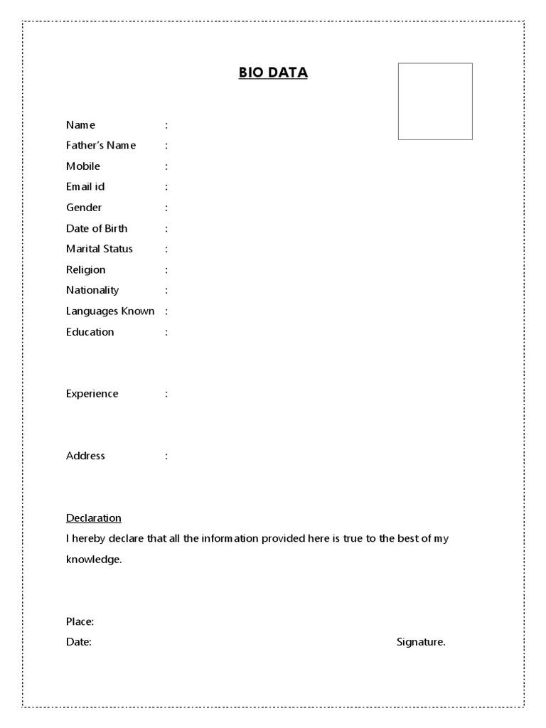 Bio Data Job 3 1 | PDF | Wellness