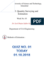 CE-3033: Quantity Surveying and Estimation: Capital University of Science and Technology, Islamabad