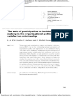 The Role of Participation in Decision-Making in The Organizational Politics-Job Satisfaction Rela...