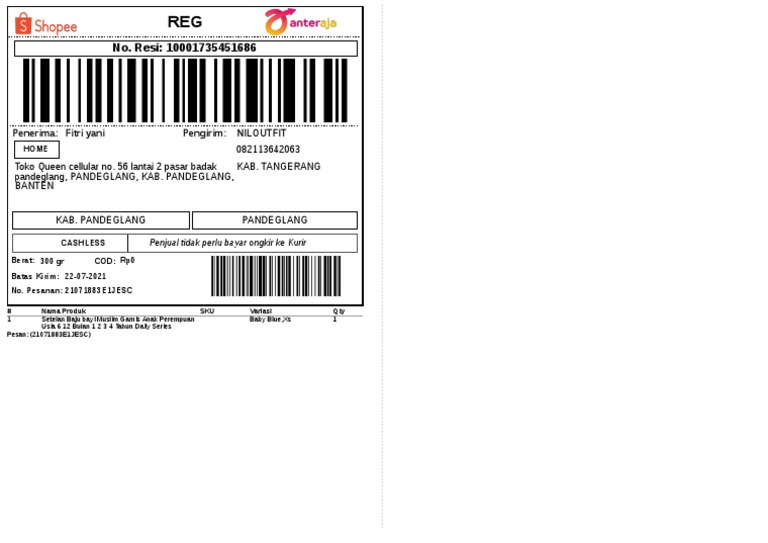 Label Pengiriman - Reguler - 1 | PDF