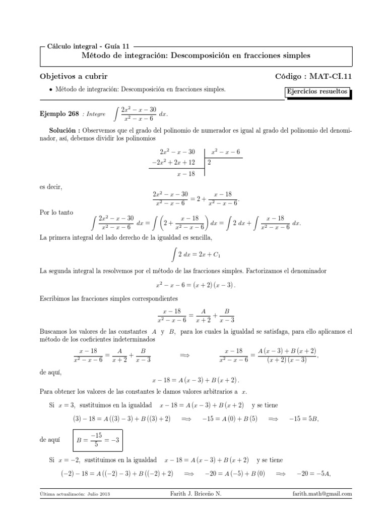 11 Metodo de Integracion en Fracciones Simples PDF Integral Cálculo