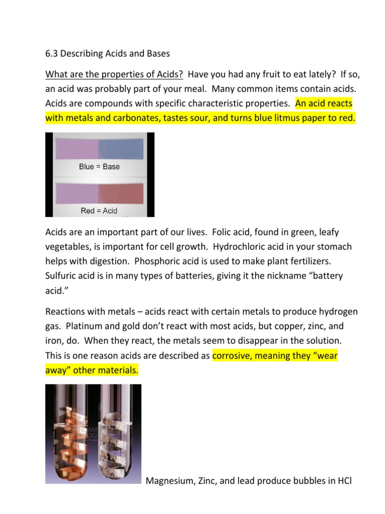 6.3 Acids and Bases | PDF | Acid | Taste