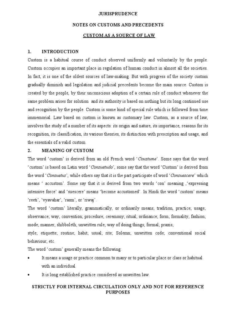 Jurisprudence Notes - Customs, Precedents & Legislations | PDF ...