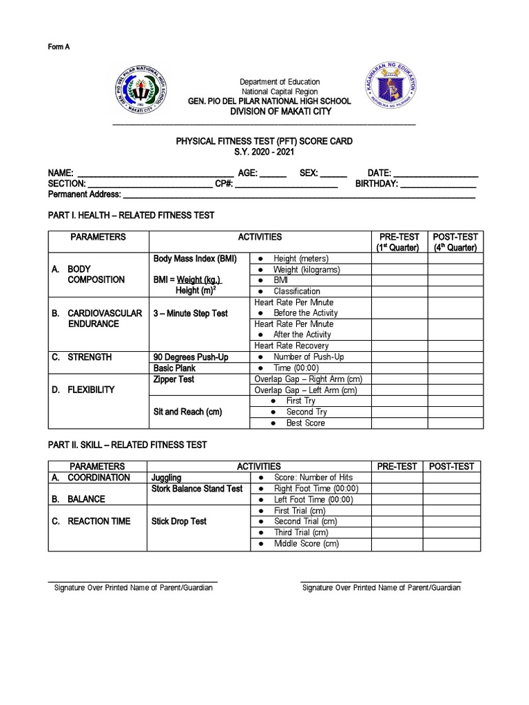 Physical Fitness Test Score Card | PDF | Management Of Obesity | Recreation