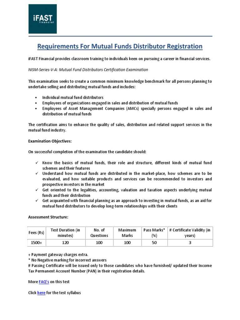 Requirements For Mutual Funds Distributor Registration PDF Mutual