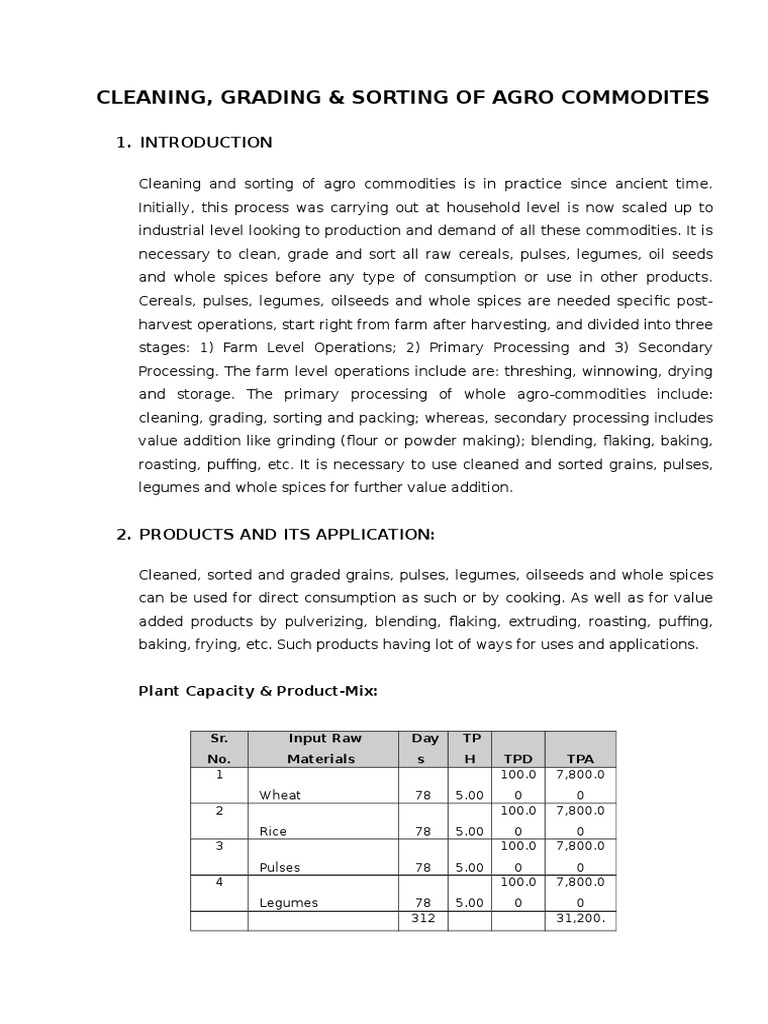 Agro Commodities Cleaning and Grading | PDF | Grain | Cereals