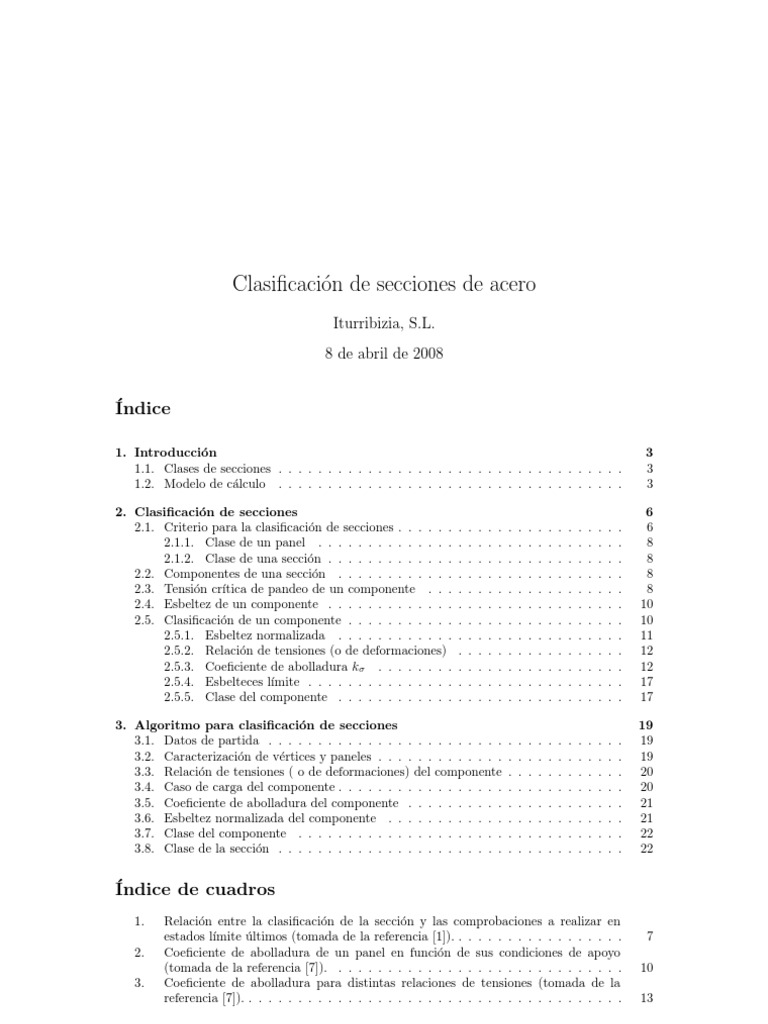 Clasificación de Secciones Según EAE. PDF Pandeo Estrés (Mecánica)