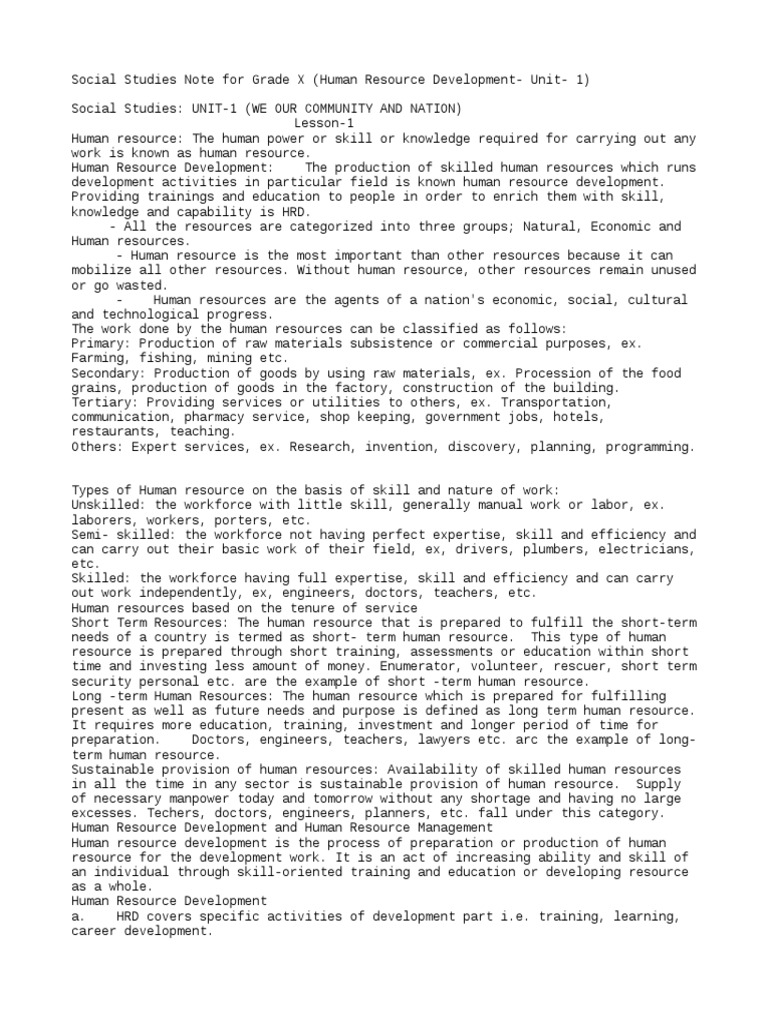 Human Resource Development Social Class 10 Nepal PDF Resource