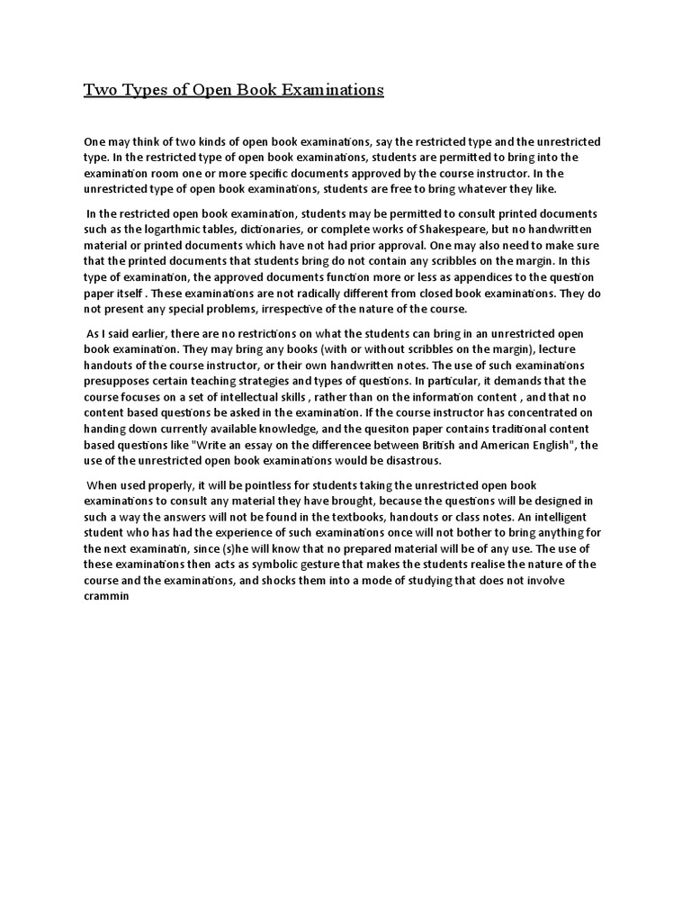 Two Types of Open Book Examinations | PDF | Test (Assessment) | Books