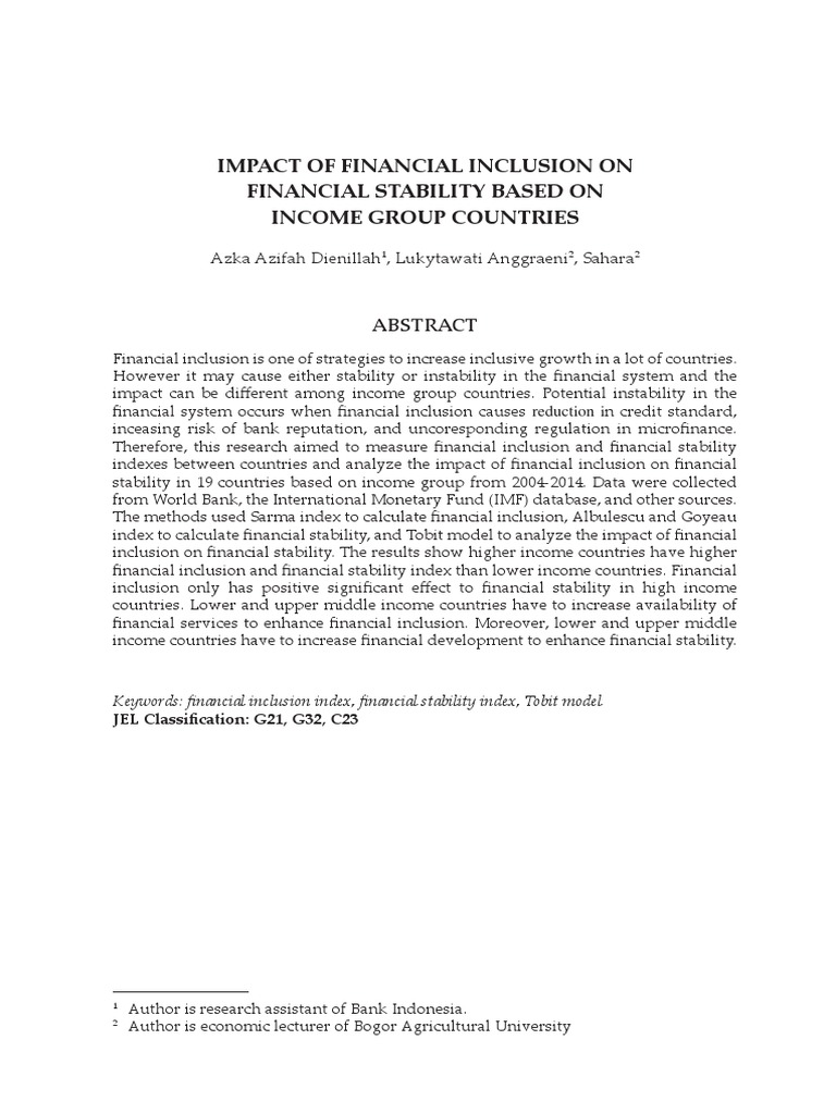 Impact of Financial Inclusion On Financial Stability Based On Income ...