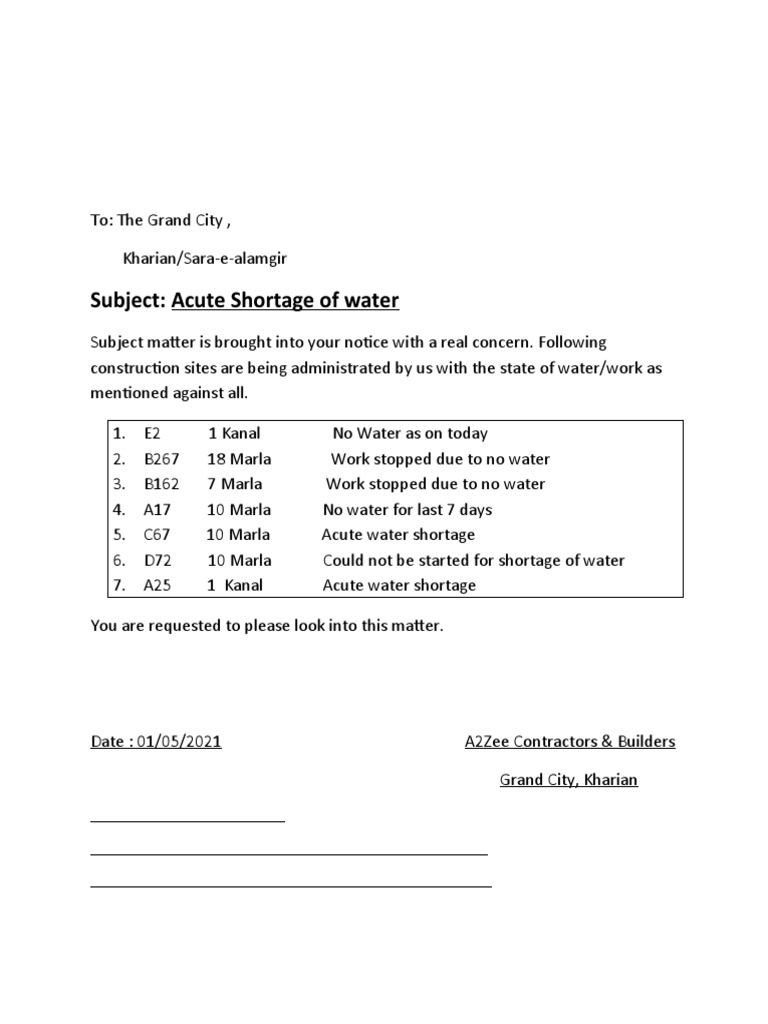 Urgent Water Shortage Report for Construction | PDF | Science & Mathematics