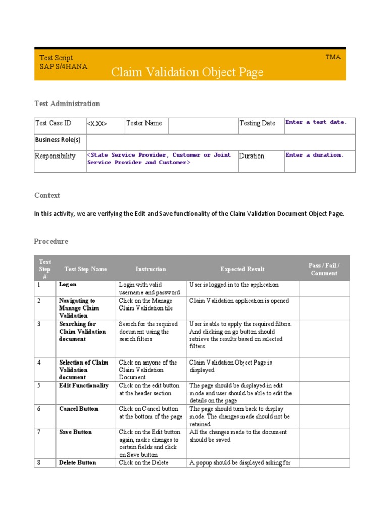 Claim Validation Test Script for SAP S/4HANA | PDF | User (Computing ...