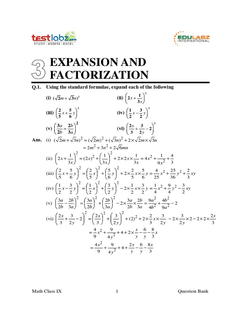 Expansion and Factorisation Grade 9 Sheet | PDF | Physics | Teaching ...