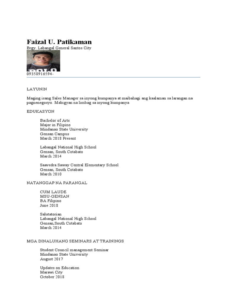 Resume - Tagalog by Ed Pelonio JR | PDF