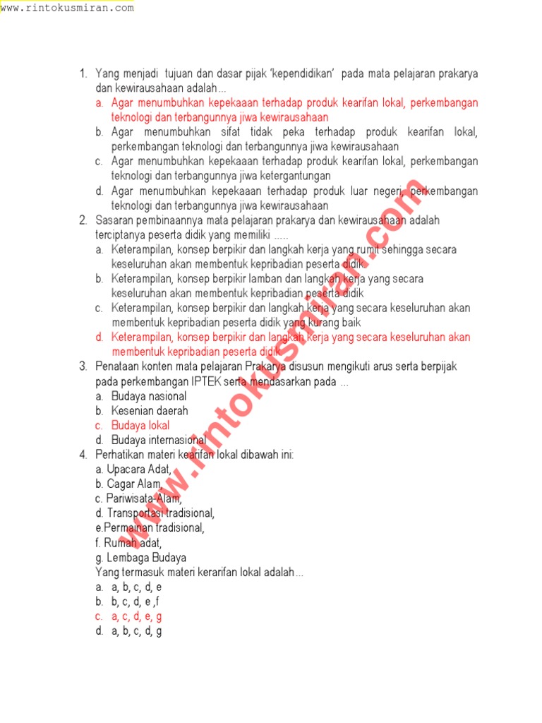 Soal pppk prakarya dan kewirausahaan smp