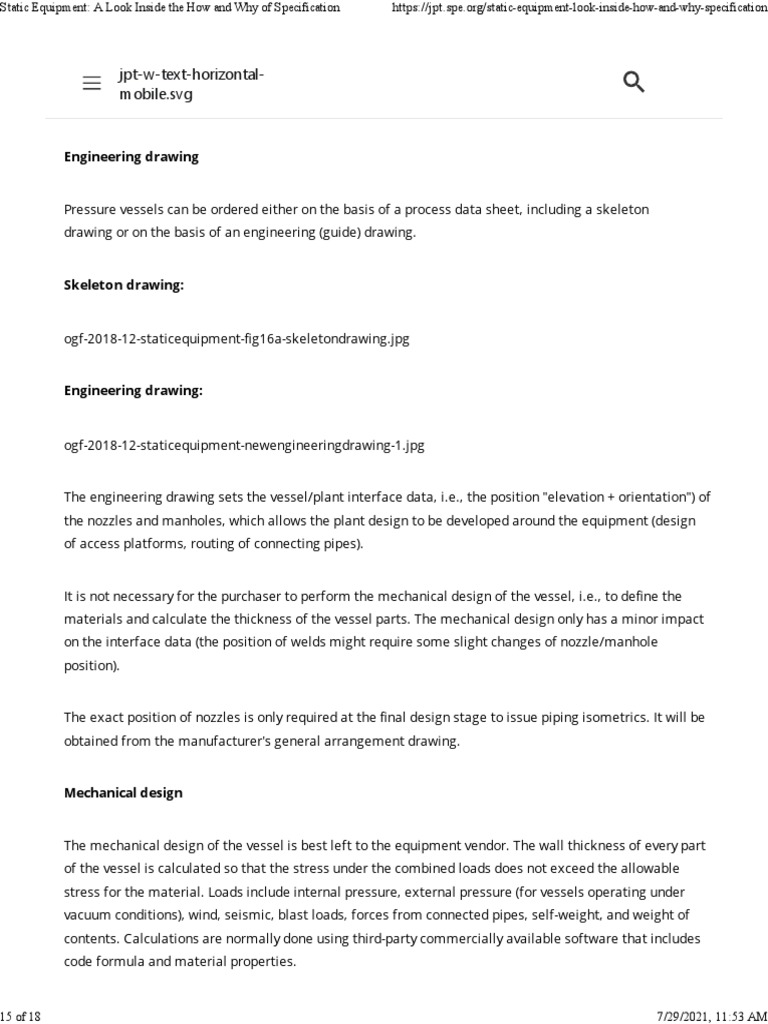 Static Equipment A Look Inside The How and Why of Specification PDF