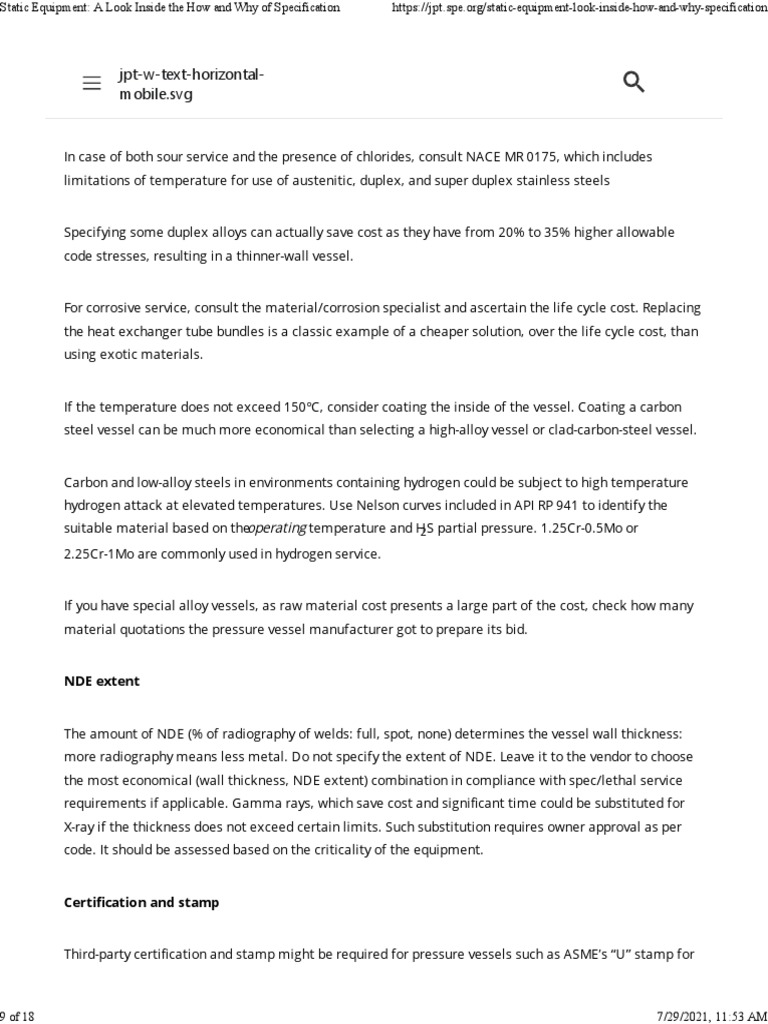 Static Equipment A Look Inside The How and Why of Specification Part5