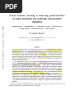 Private Federated Learning On Vertically Partitioned Data Via Entity Resolution and Additively Homomorphic Encryption