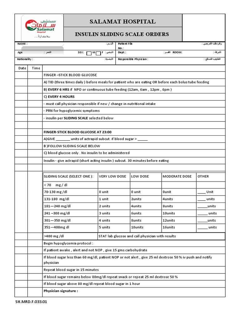 33 Insulin Sliding Scale Orders | PDF | Hypoglycemia | Endocrinology