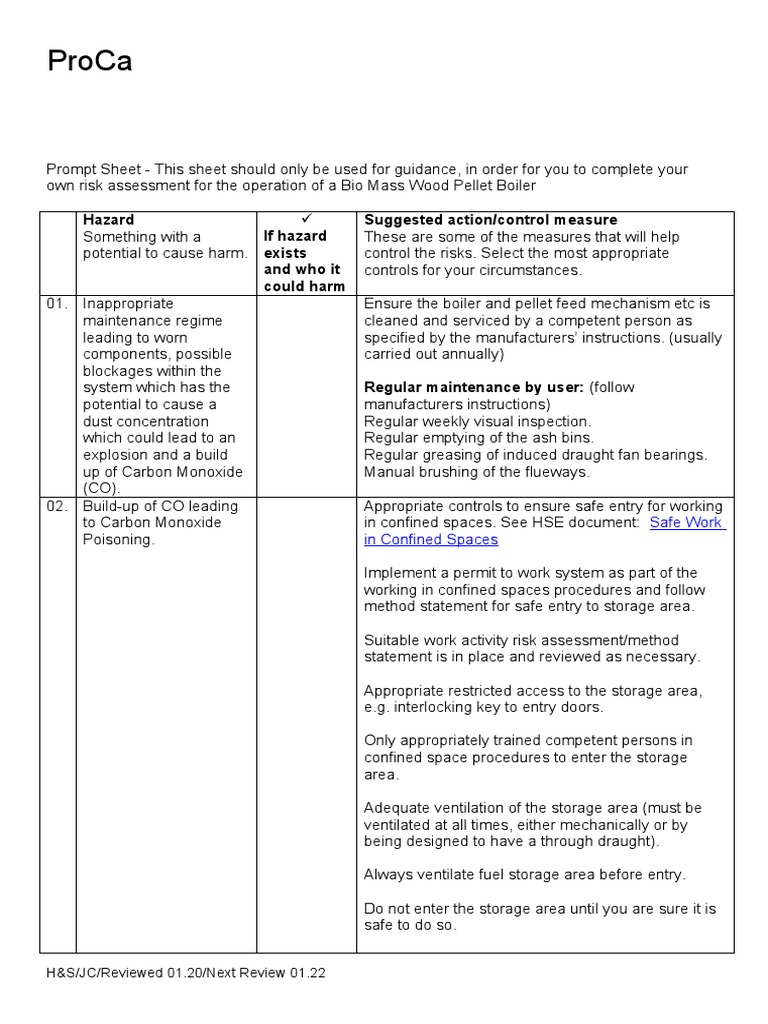 Bio Mass Boiler Risk Assessment PDF Combustion Risk
