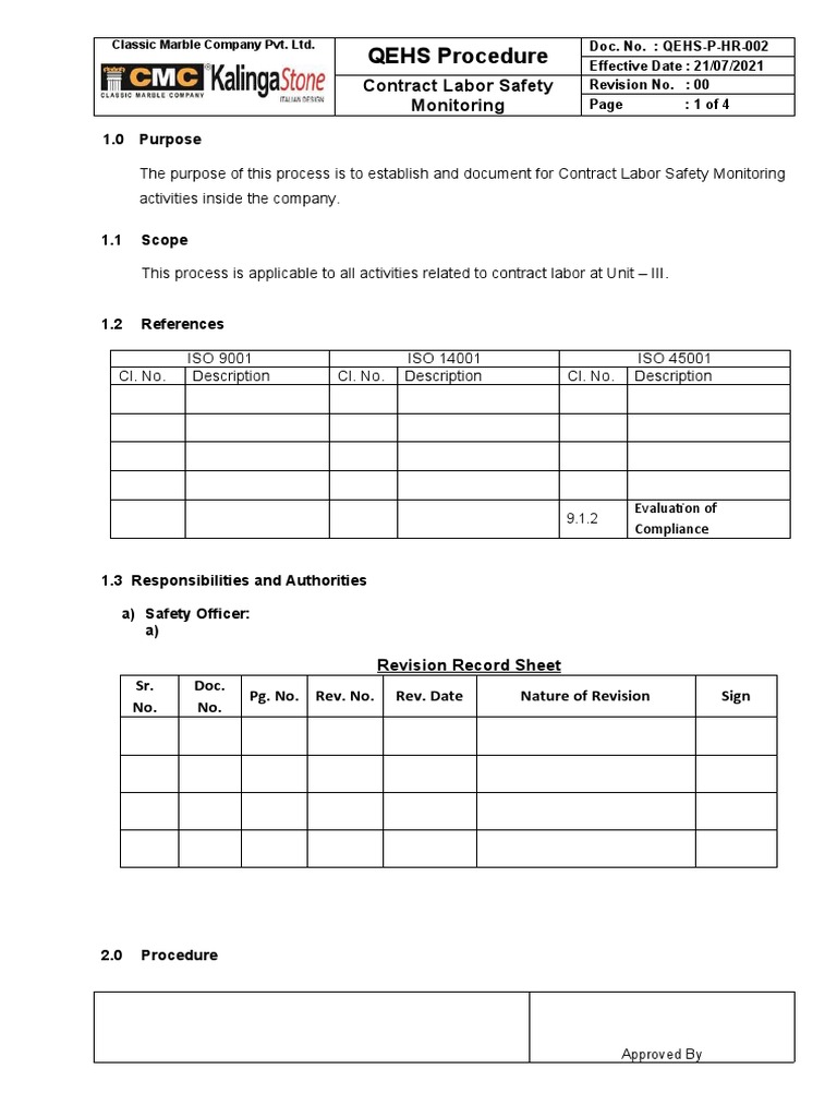 Contract Labor Safety Monitoring Procedure | PDF | Employment | Labour Law