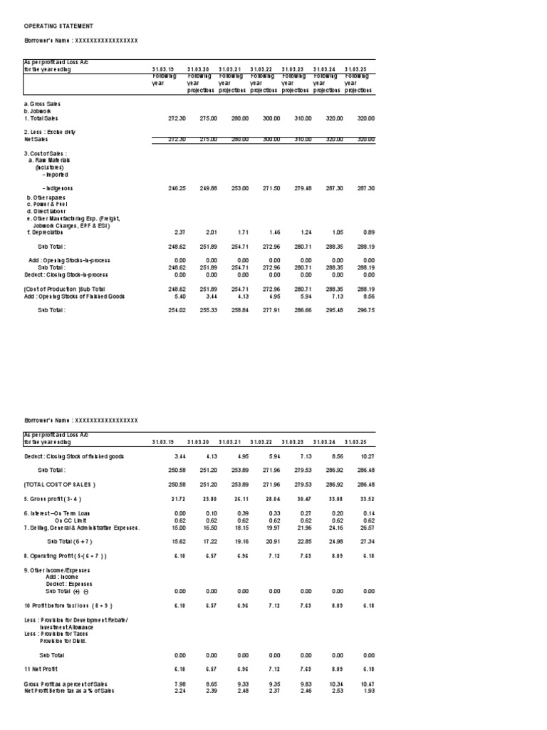 Operating Statement Borrower's Name: XXXXXXXXXXXXXXXXX | PDF | Loans ...