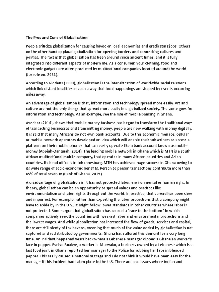 Globalization: Benefits and Drawbacks | PDF | Globalization | Labour ...
