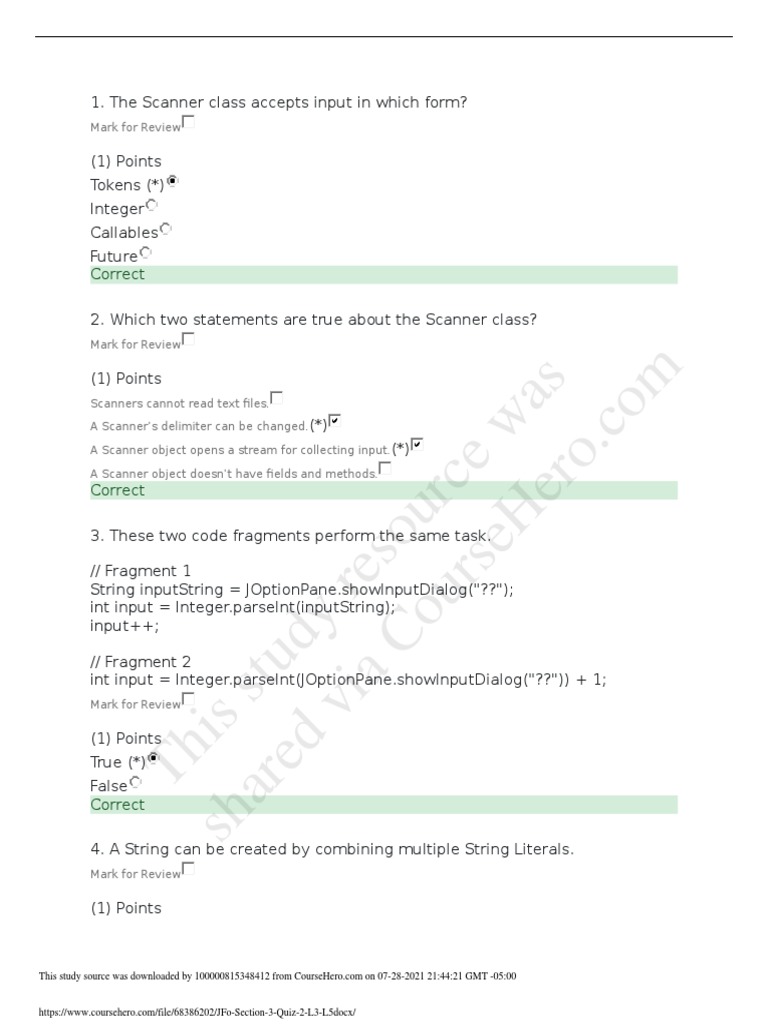 Scanner Class Quiz Insights | PDF | Integer (Computer Science) | Data Type