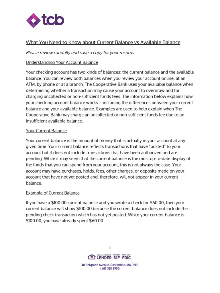 New Understanding Current Balance Vs Available Balance PDF Cheque