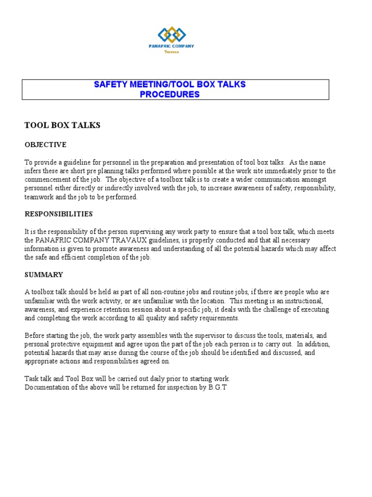Toolbox Talk Guidelines and Procedures | PDF