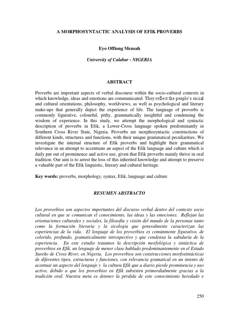 A Morphosyntactic Analysis of Efik Proverbs | PDF | Lingüística | Cognición