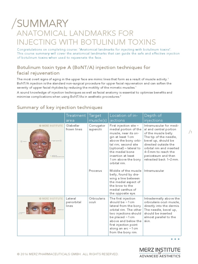 Merz Institute Anatomical Landmarks | PDF | Botulinum Toxin | Injection ...
