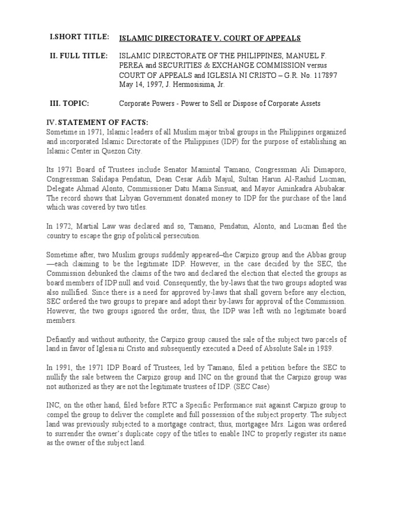 Islamic Directorate Vs Court of Appeals PDF Mortgage Law Board Of