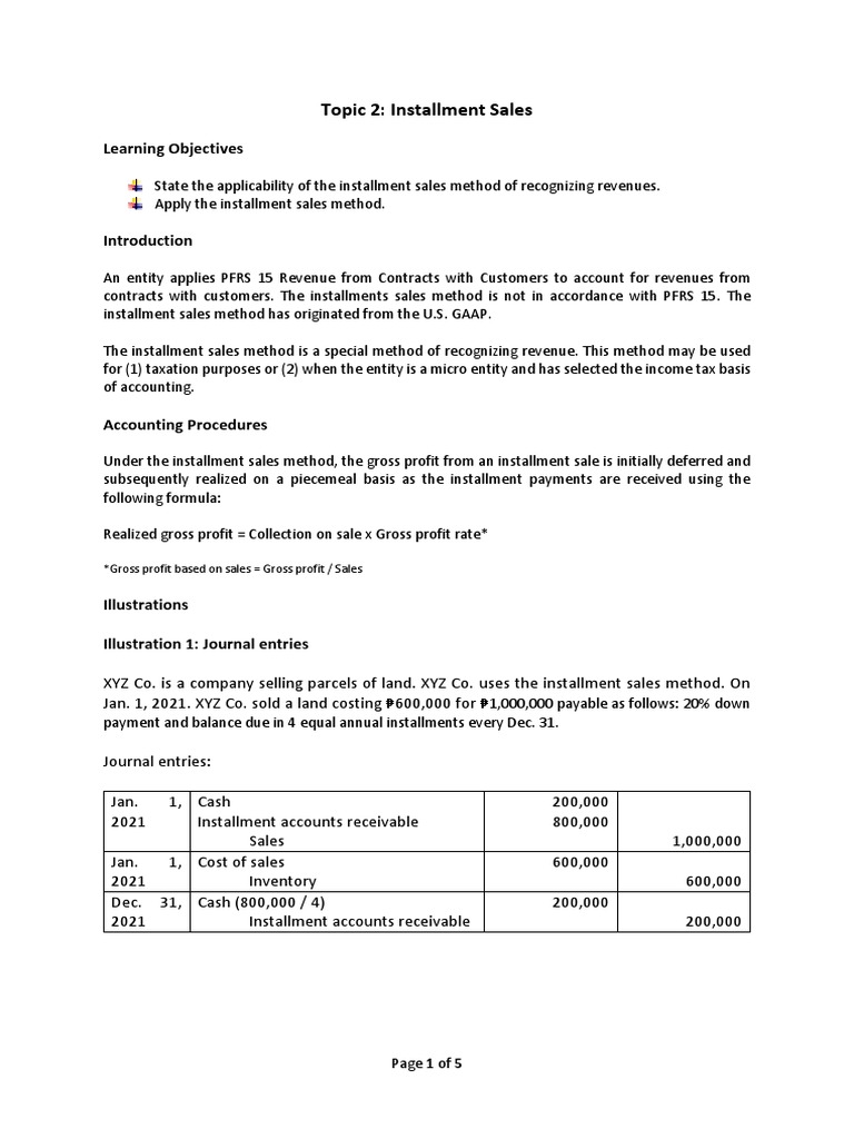Installment Sales Accounting Methods | PDF | Gross Income | Revenue