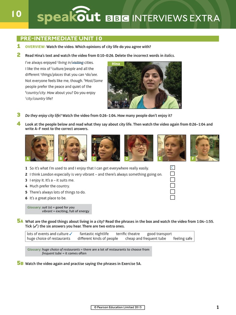 Interviews Extra: Pre-Intermediate Unit 10 | PDF | Language Arts ...
